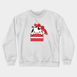 Cute cow in a gift box, Happy cow, Bull, Cute sticker, Kawaii cow Crewneck Sweatshirt